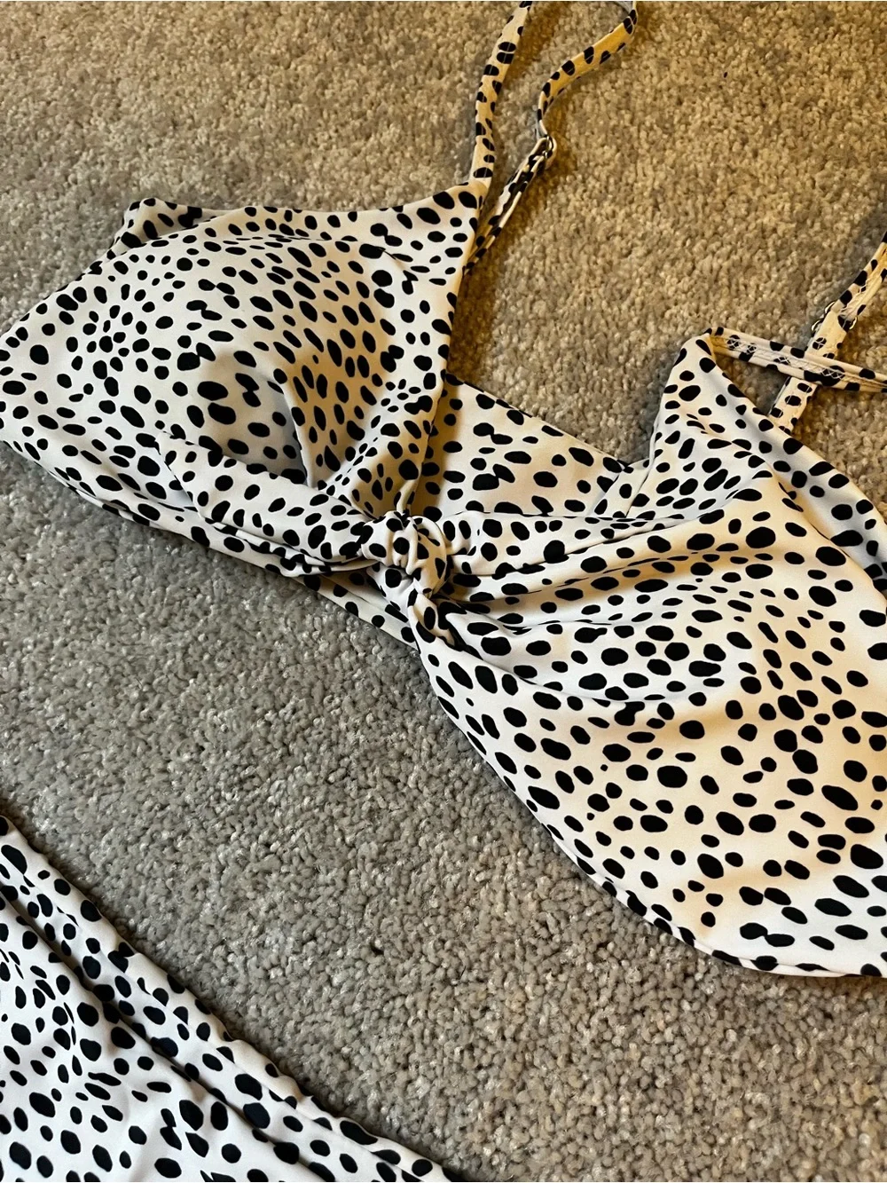 High Waisted Bikini Set in White with Black Spot Print